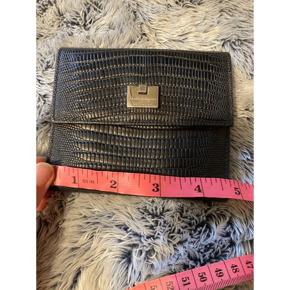 Salvatore Ferragamo Snakeskin Black Silver-Tone Hardware Tri-Fold Wallet MP $398 - Picture 14 of 15